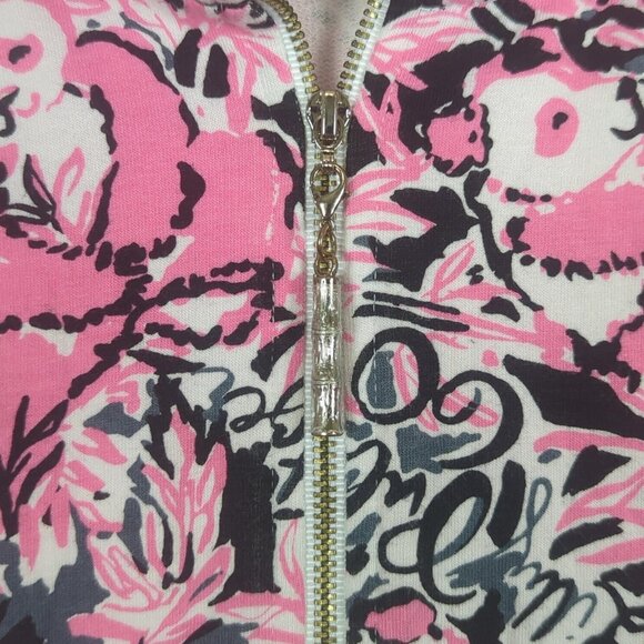 Lilly Pulitzer Hangin With My Boo Skipper Pink Sz M Terry 1/2 Zip Sweatshirt Top - Picture 4 of 16